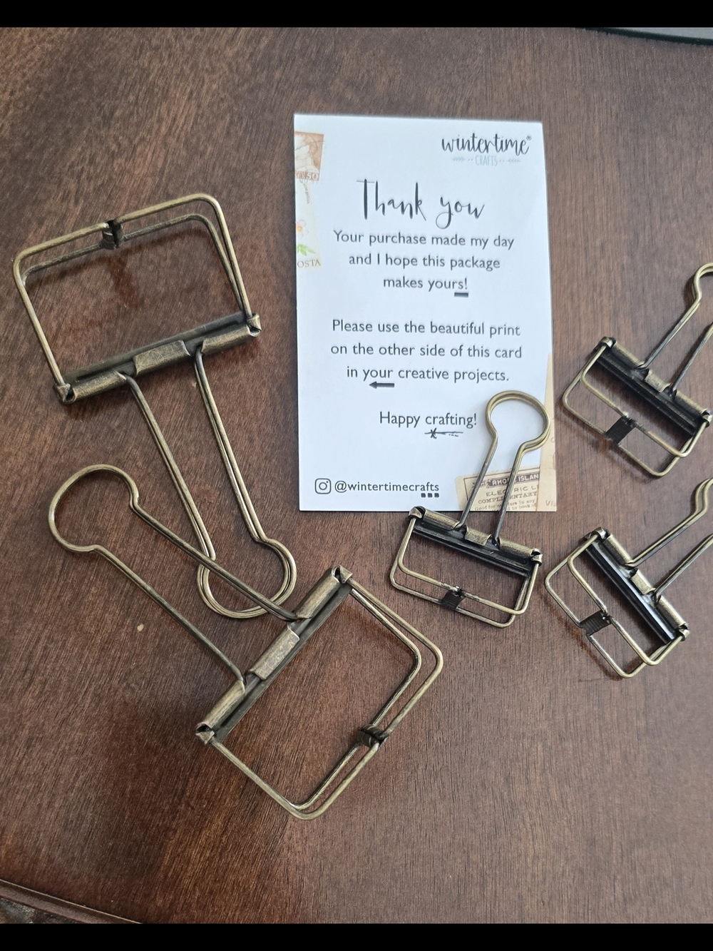 NWT Etsy Antique Brass Fold-Over Document Clips - Set of 5